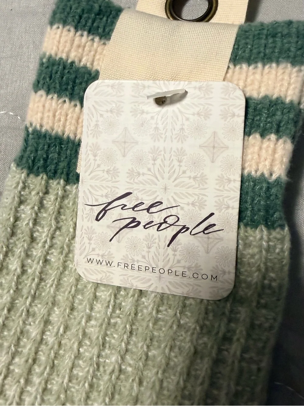 Free People Jackson Cozy Stripe Socks in Sage featuring a ribbed texture. NWT